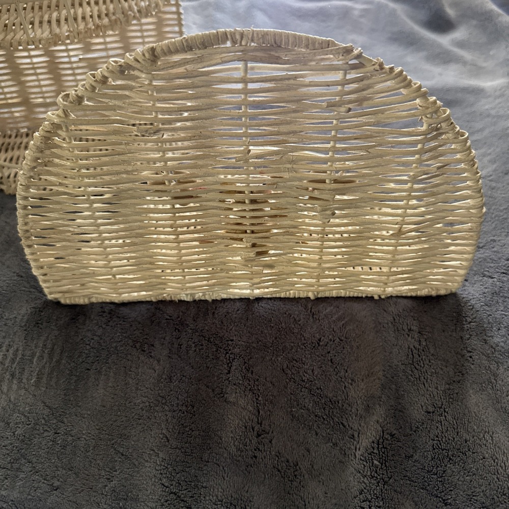 White Flower Cottage Core Rattan Wicker 3 Tier Wall Shelf And Single - Picture 3 of 4